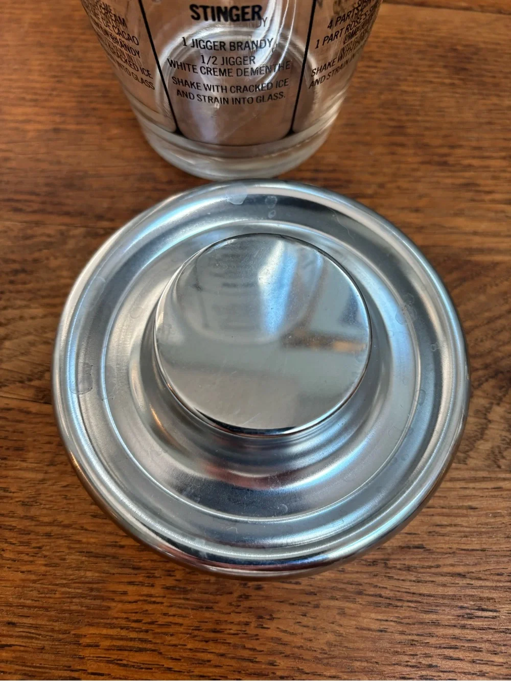 Vintage MCM Cocktail Shaker with Recipe Graphics - Silver & Clear
